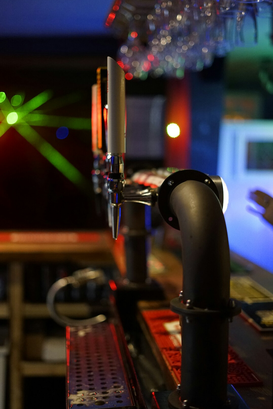 Vision mixer desk with illuminated buttons and preview monitors