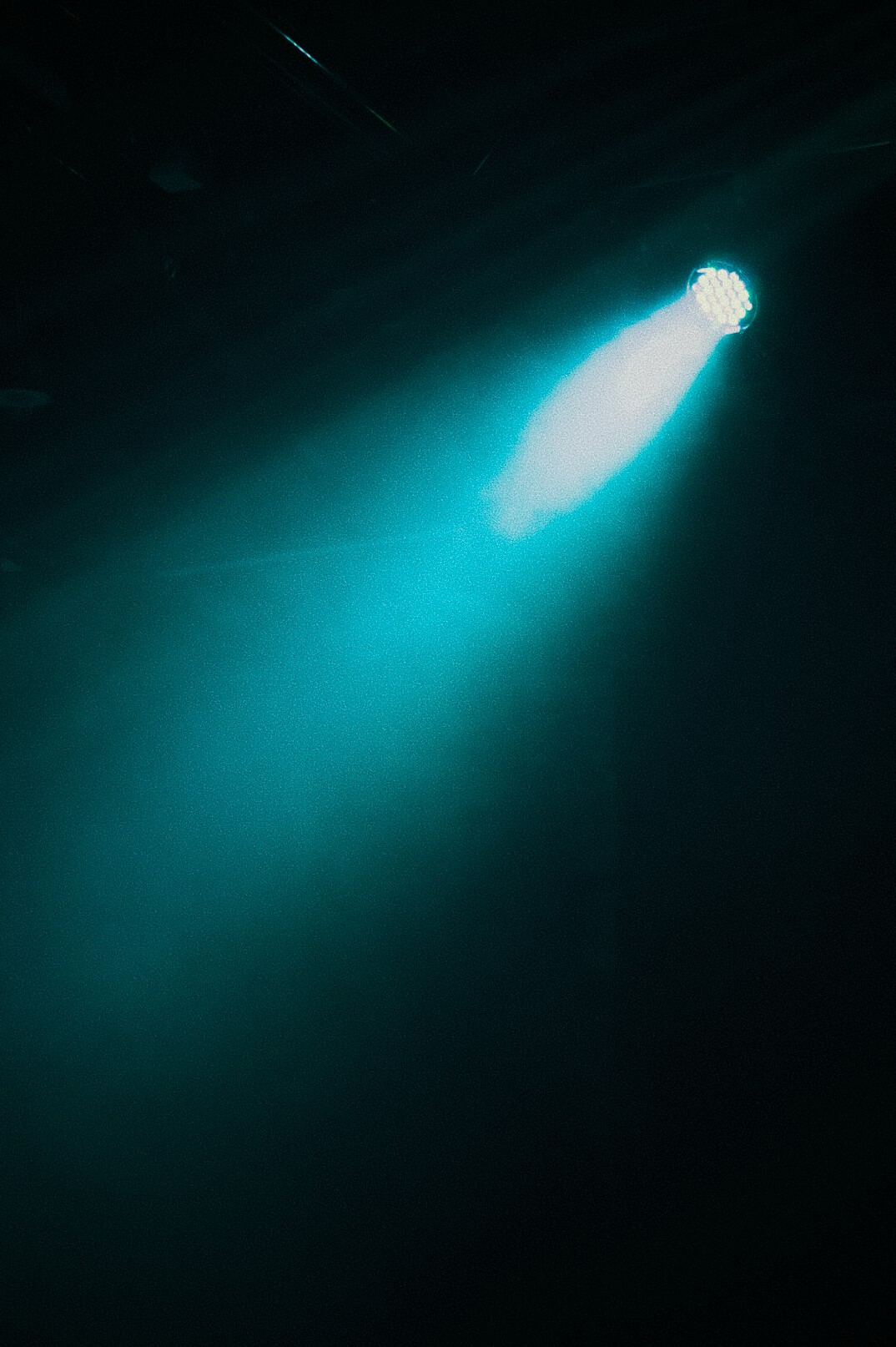 Overhead lighting grid with LED panels in a TV studio